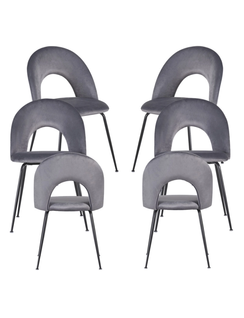 Presentes Miguel - Pack 6 Cadeiras Dawa Black Veludo - Cinza escuro