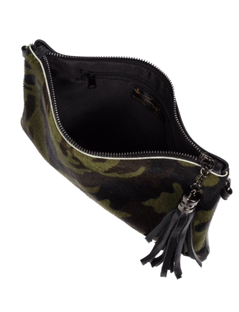 imagem de FIRENZE ARTEGIANI Bolsa de ombro feminina Ermine, couro camuflado genuíno Sauvage Cavallino fabricado na Itália 26x5x16 cm. Cor preta5