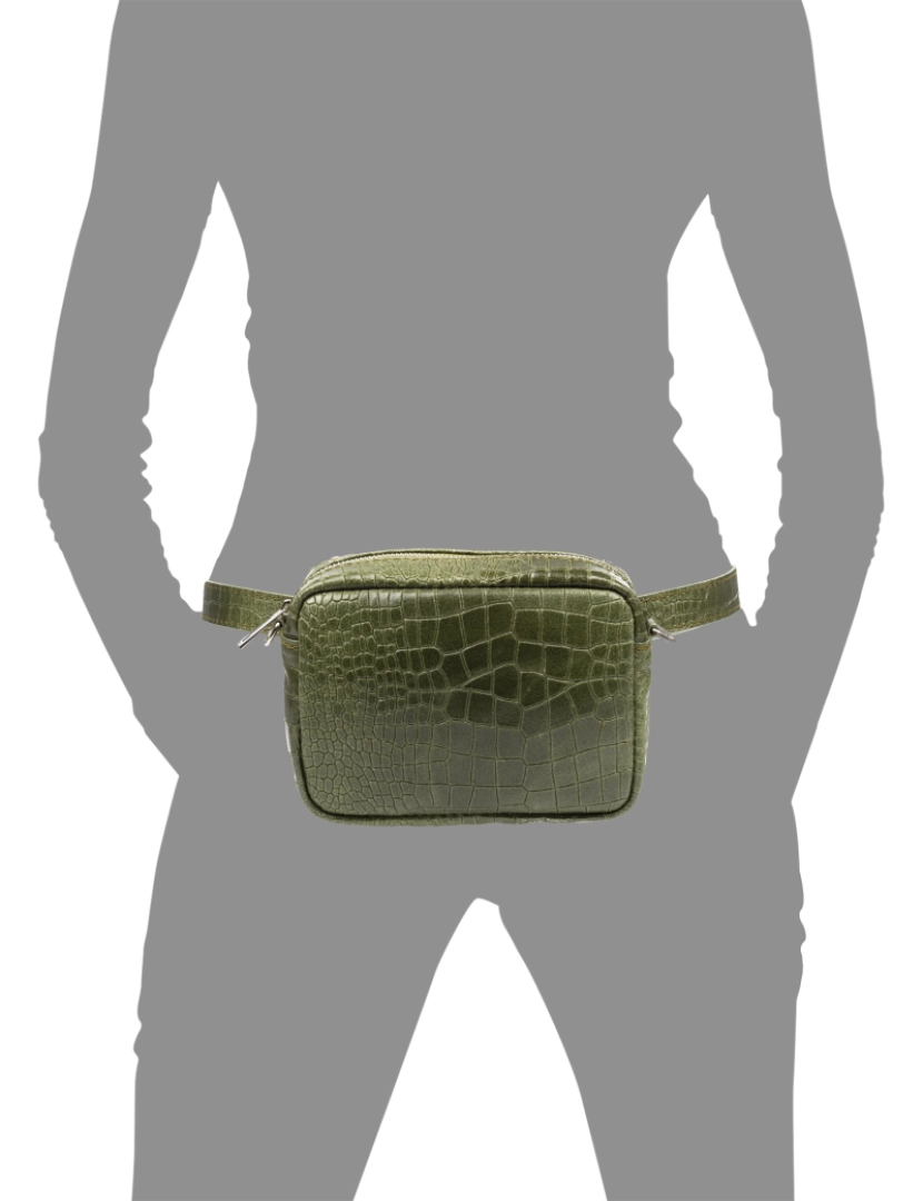imagem de FIRENZE ARTEGIANI Bolsa de ombro em couro Albanella Suede e pochete com acabamento gravado em crocodilo. Fabricado na Itália 20x6x14,5 cm. Cor verde4