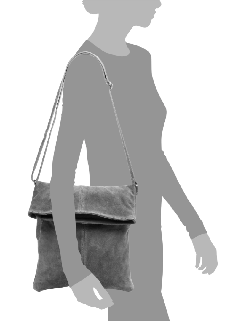 imagem de FIRENZE ARTEGIANI Bolsa de ombro feminina Airuno, couro camurça genuíno fabricado na Itália 30x5x30 cm. Cor: Cinza Médio4