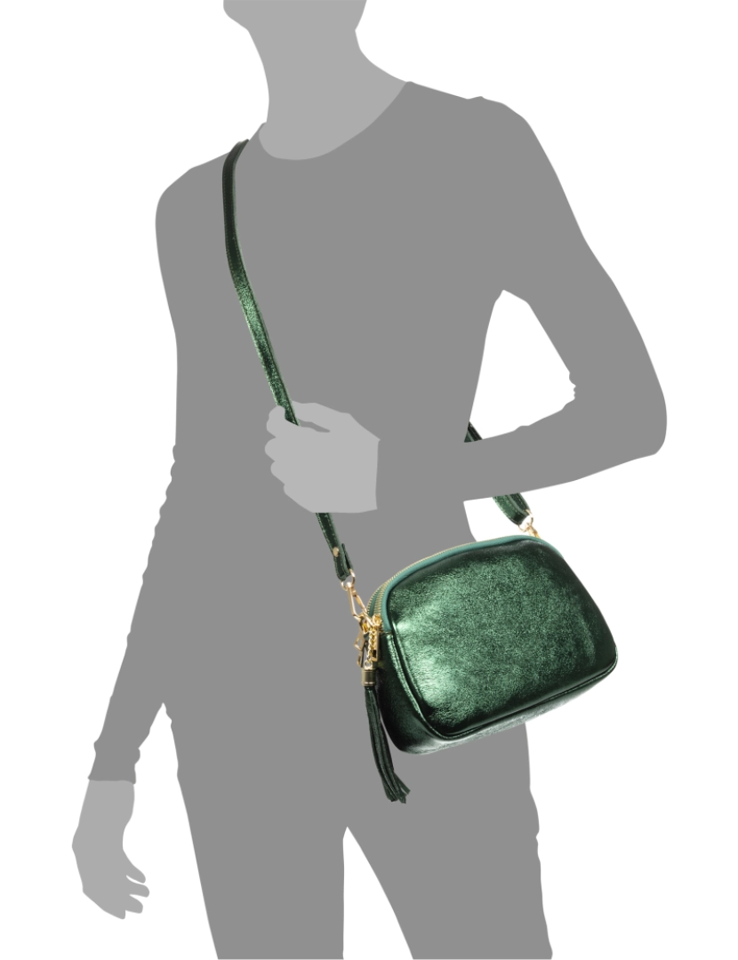 imagem de FIRENZE ARTEGIANI Bolsa de ombro feminina Aliminusa. Couro camurça lacado genuíno. Fabricado na Itália 22x9x16 cm. Cor verde4