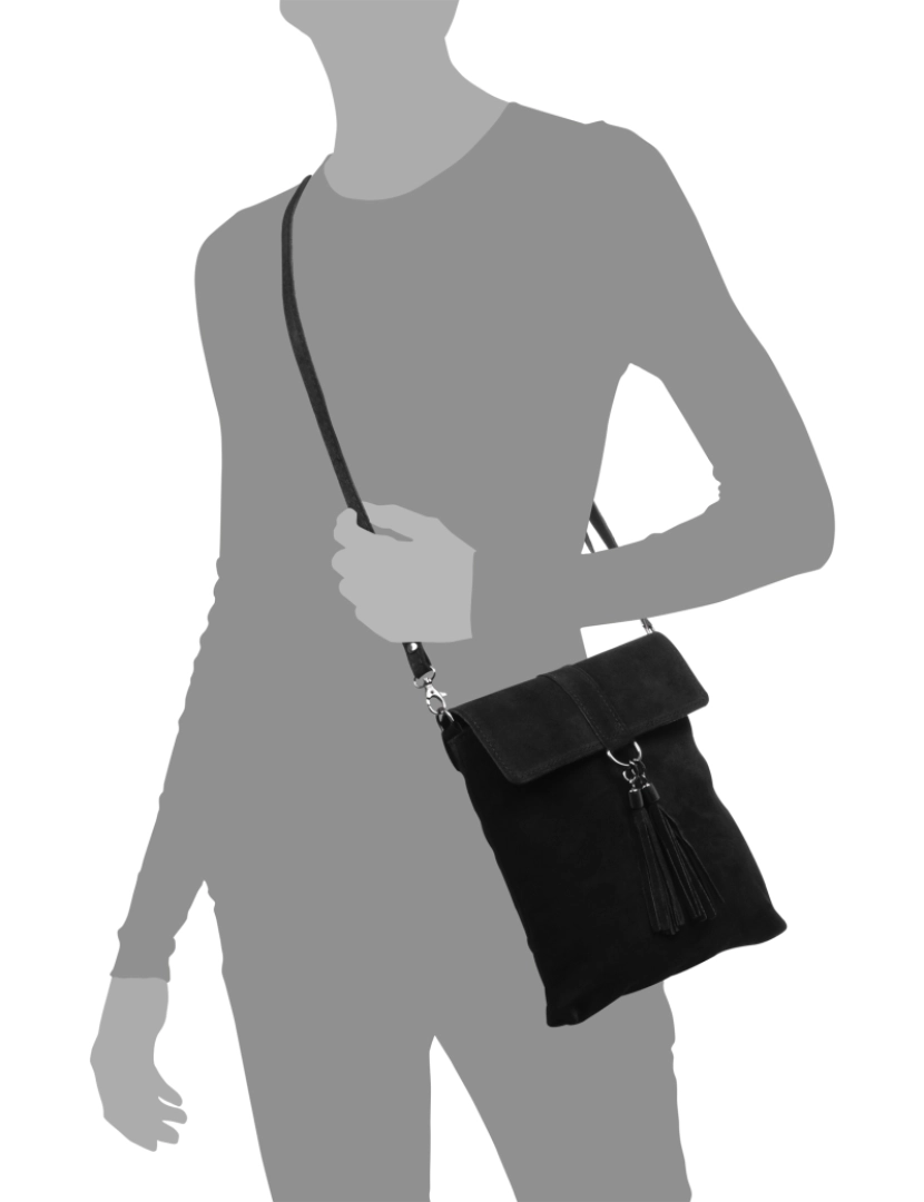 imagem de FIRENZE ARTEGIANI Bolsa de ombro feminina Scolastica, couro camurça genuíno fabricado na Itália 20x6x24 cm. Cor preta4