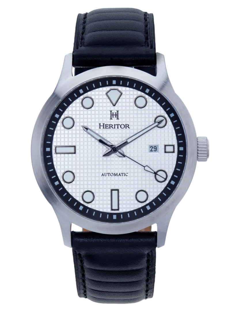 imagem de Relógio automático Heritor com pulseira de couro Bradford com data - prata e preto1