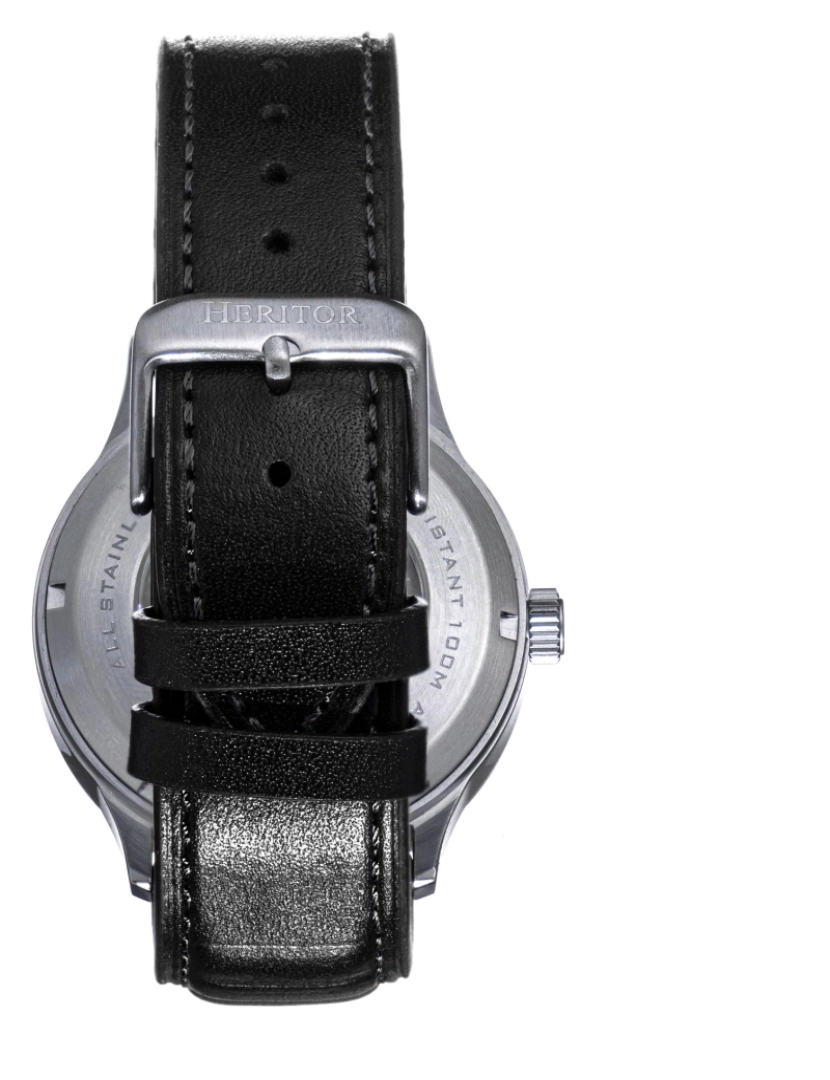 imagem de Relógio automático Heritor com pulseira de couro Bradford com data - prata e preto2