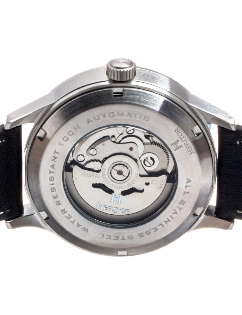imagem de Relógio automático Heritor com pulseira de couro Bradford com data - prata e preto3