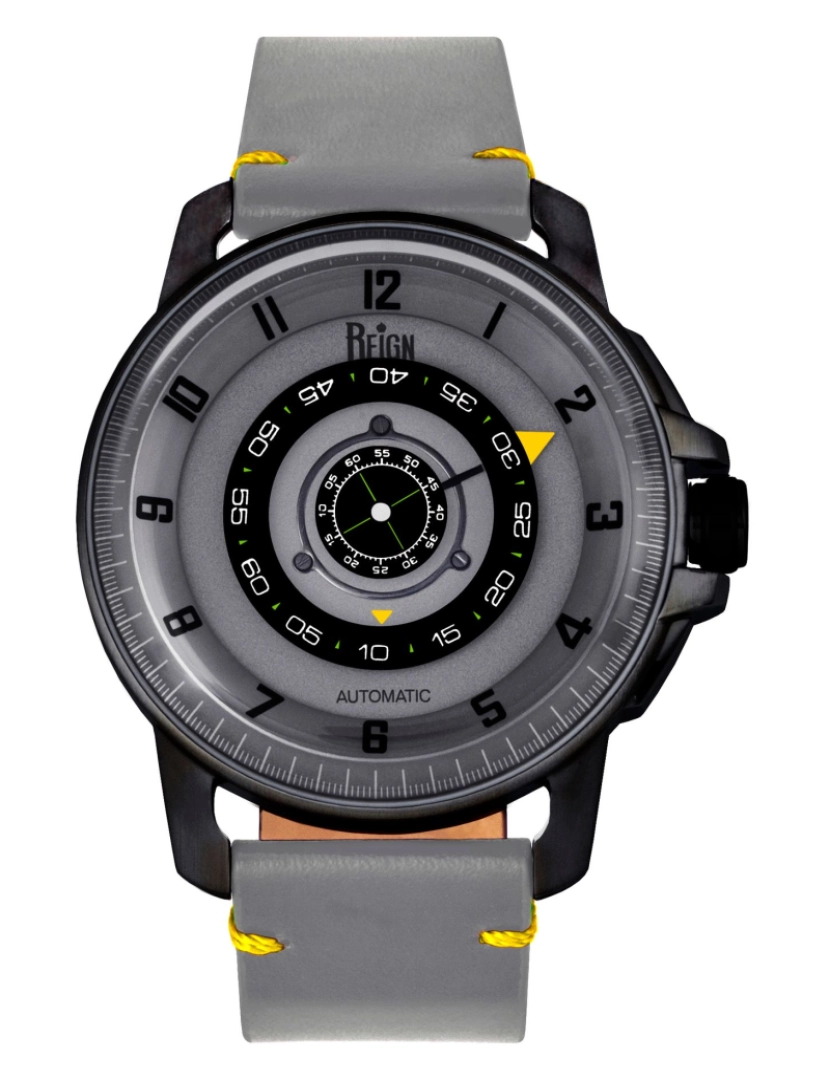 Reign - Relógio automático com pulseira de couro com cúpula Reign Monarch - Gunmetal/Cinza