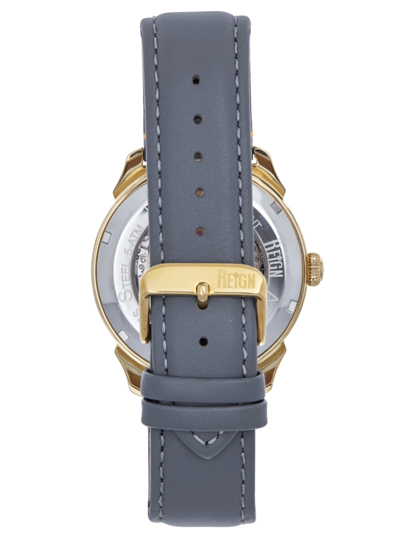 imagem de Relógio automático com pulseira de couro esqueletizado Reign Weston - dourado/cinza3