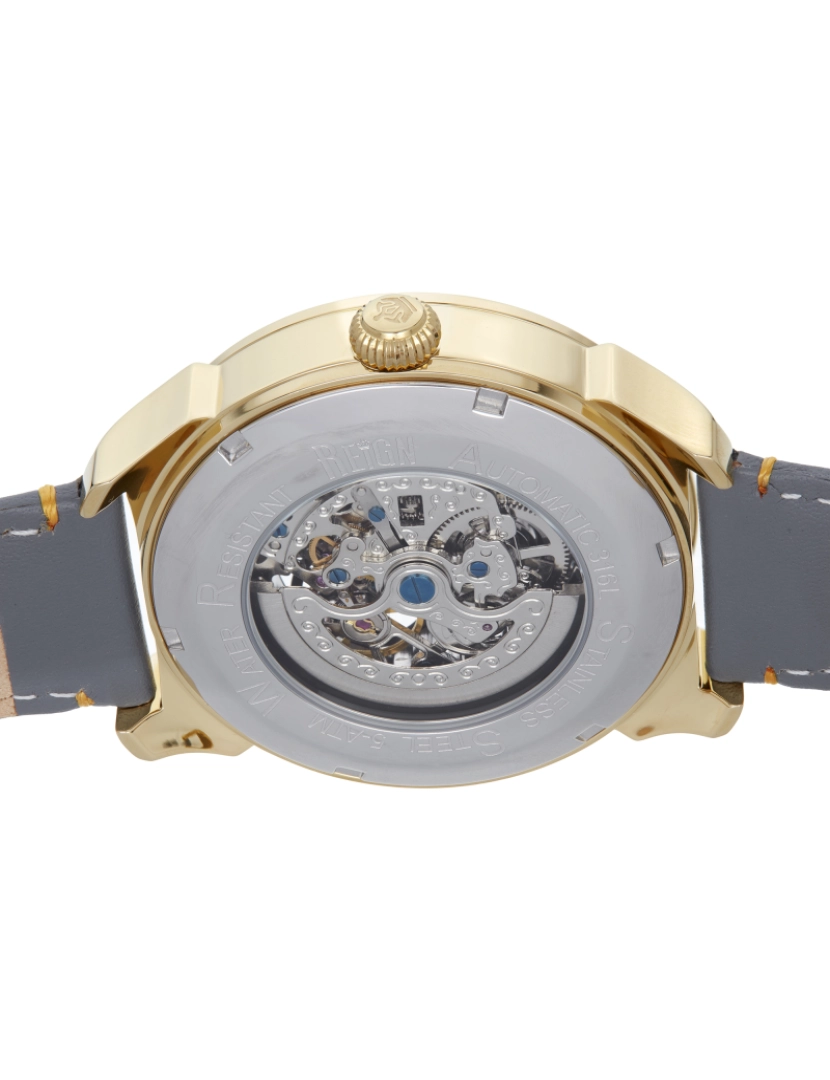 imagem de Relógio automático com pulseira de couro esqueletizado Reign Weston - dourado/cinza4