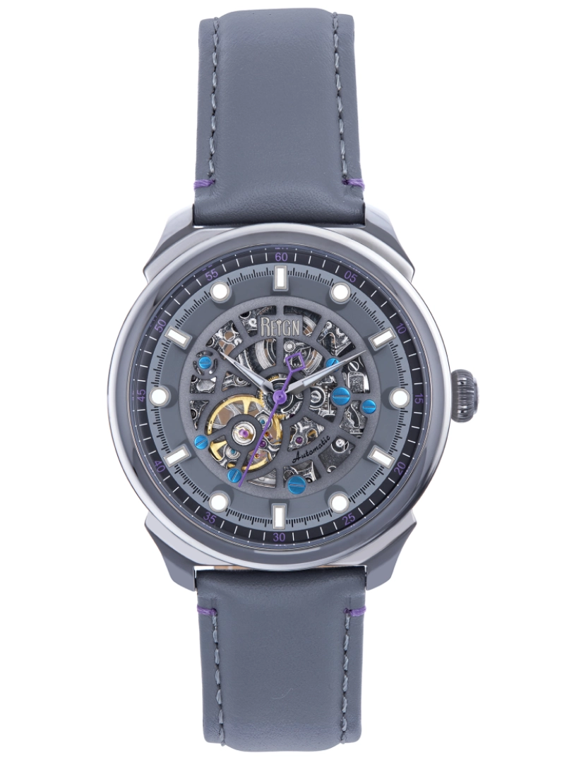 imagem de Relógio automático com pulseira de couro esqueletizado Reign Weston - Gunmetal/Cinza1