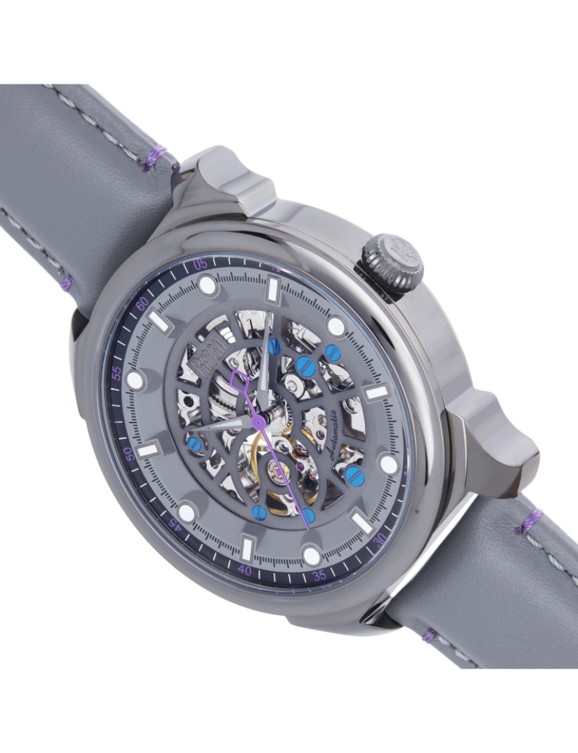imagem de Relógio automático com pulseira de couro esqueletizado Reign Weston - Gunmetal/Cinza2