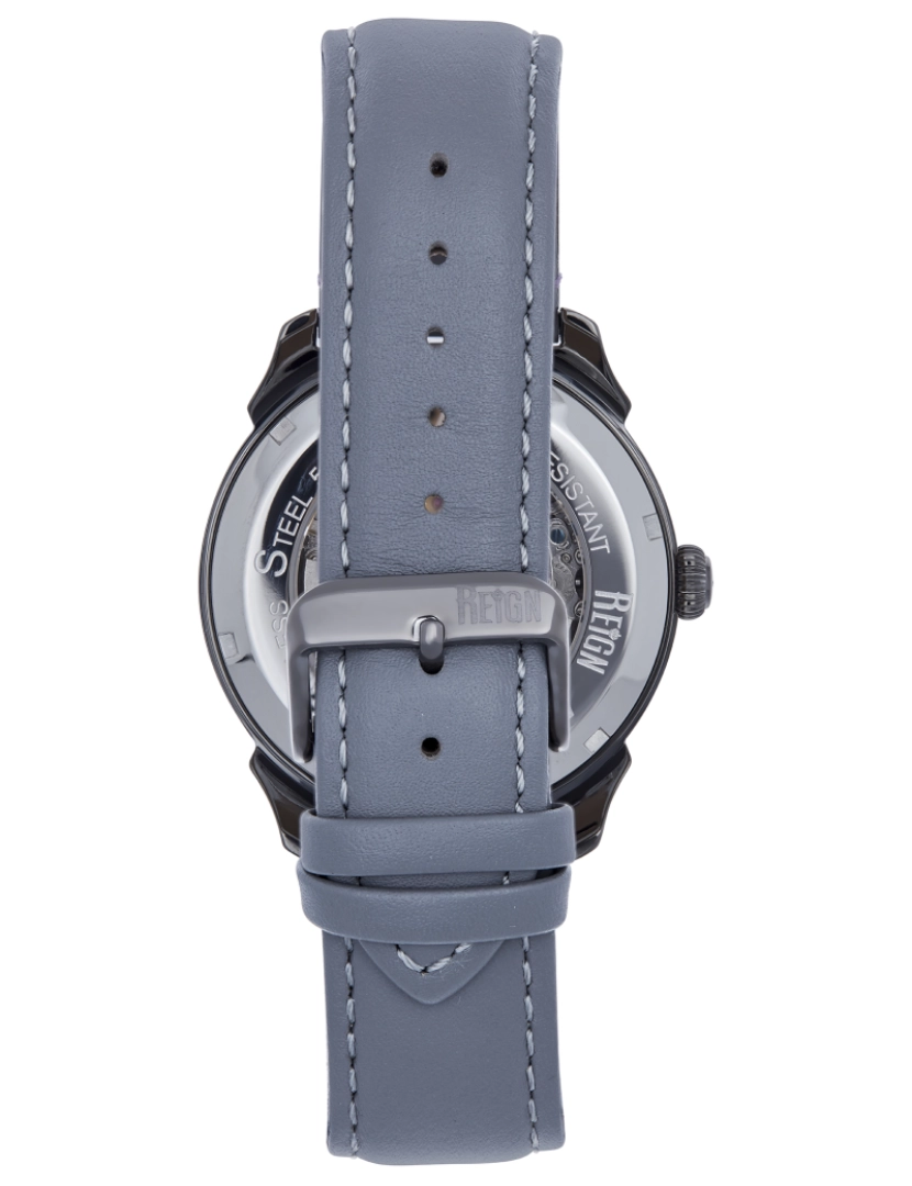 imagem de Relógio automático com pulseira de couro esqueletizado Reign Weston - Gunmetal/Cinza3