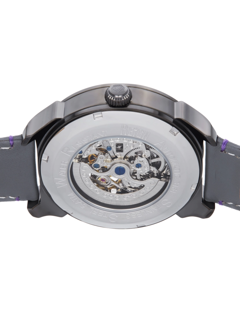 imagem de Relógio automático com pulseira de couro esqueletizado Reign Weston - Gunmetal/Cinza4