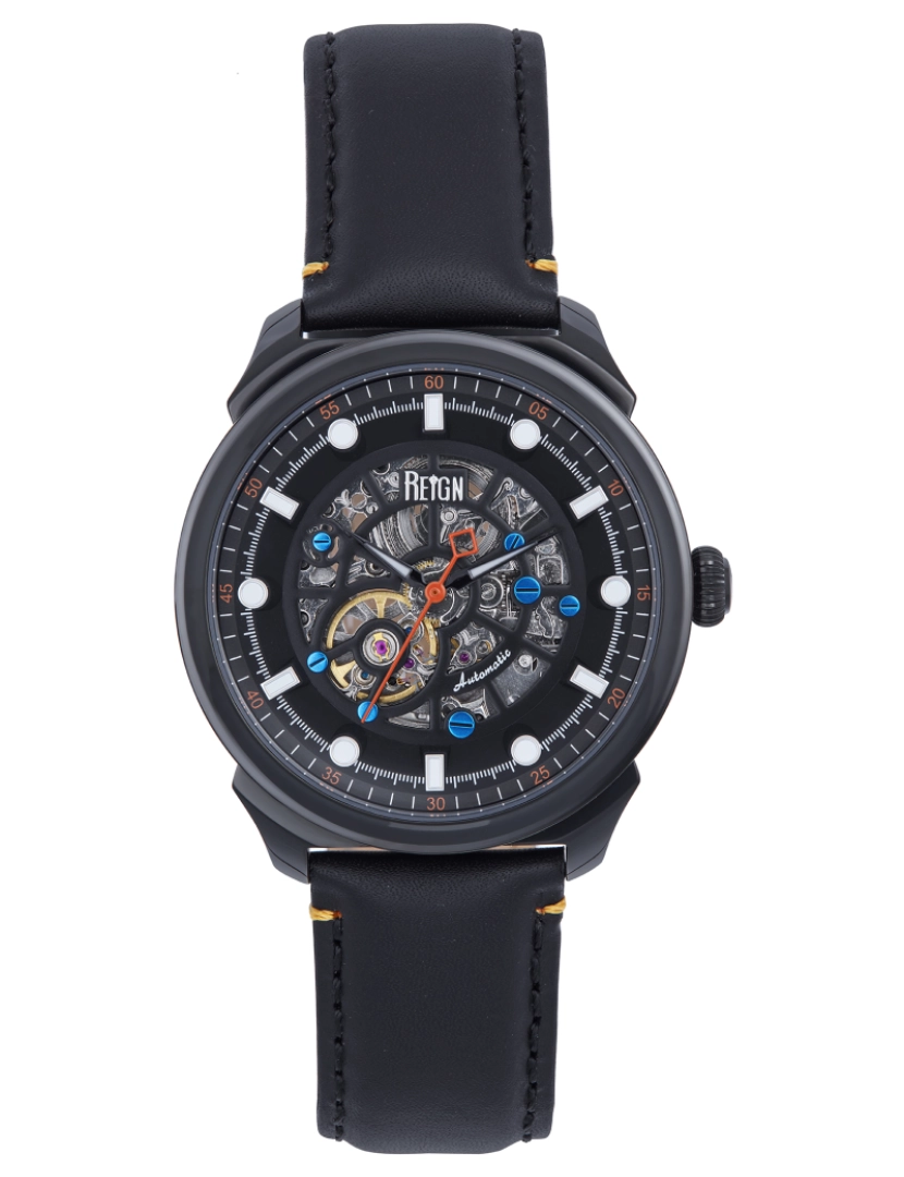 imagem de Relógio automático com pulseira de couro esqueletizado Reign Weston - preto1