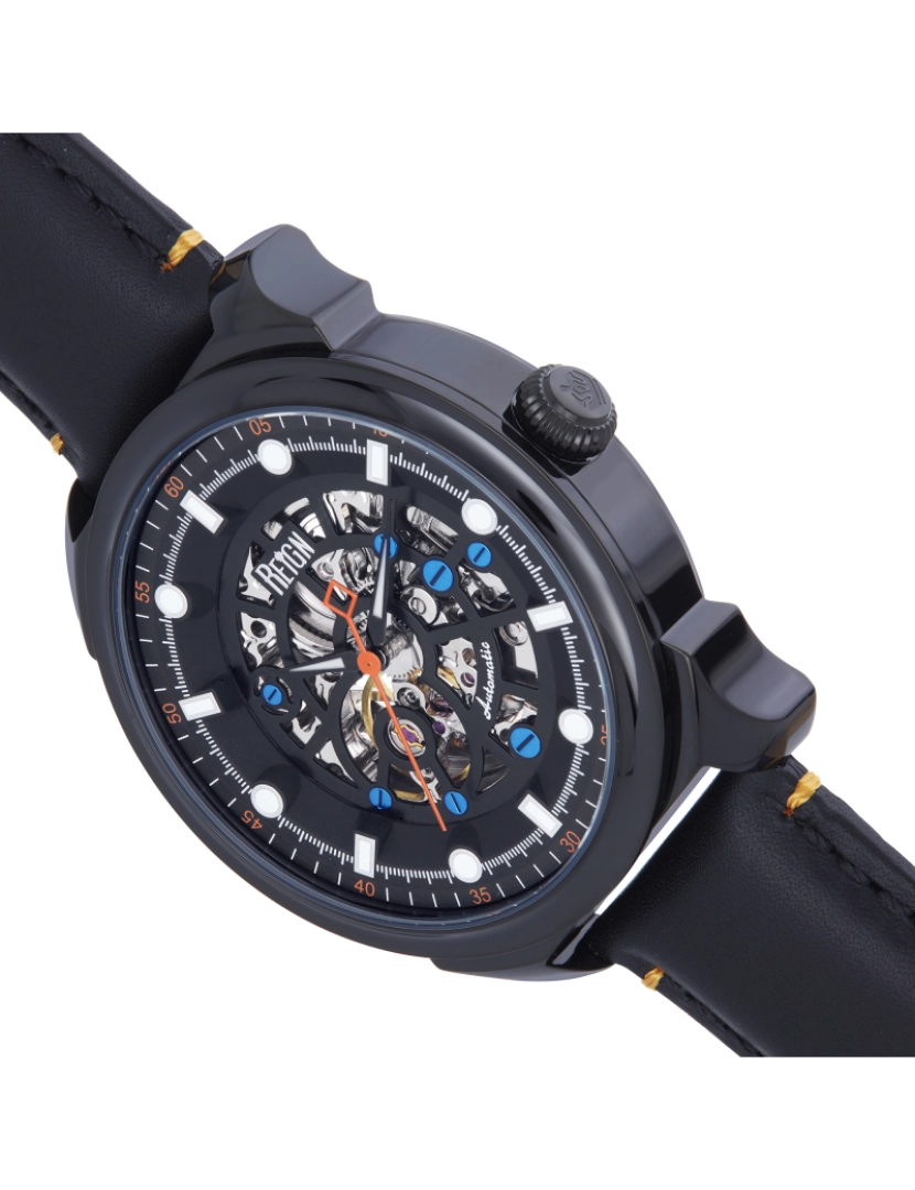 imagem de Relógio automático com pulseira de couro esqueletizado Reign Weston - preto2