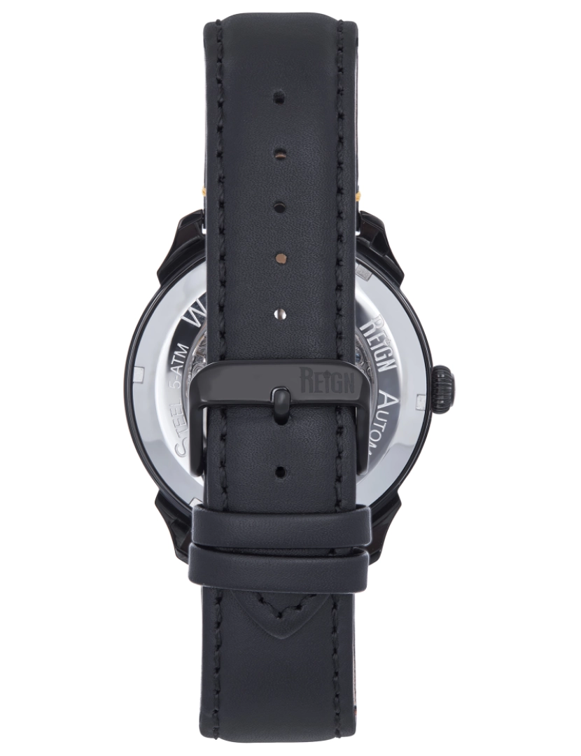 imagem de Relógio automático com pulseira de couro esqueletizado Reign Weston - preto3