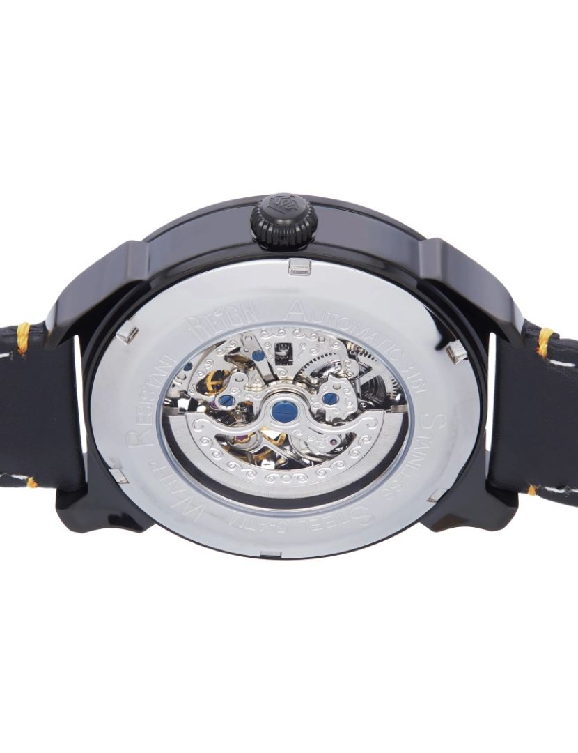 imagem de Relógio automático com pulseira de couro esqueletizado Reign Weston - preto4