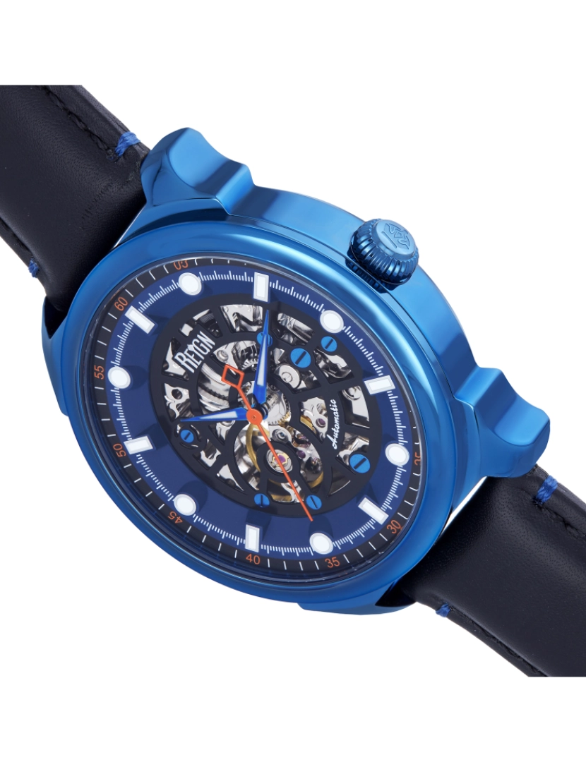 imagem de Relógio automático com pulseira de couro esqueletizado Reign Weston - Azul/Preto2