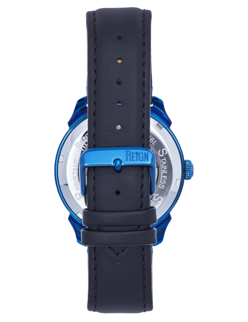 imagem de Relógio automático com pulseira de couro esqueletizado Reign Weston - Azul/Preto3
