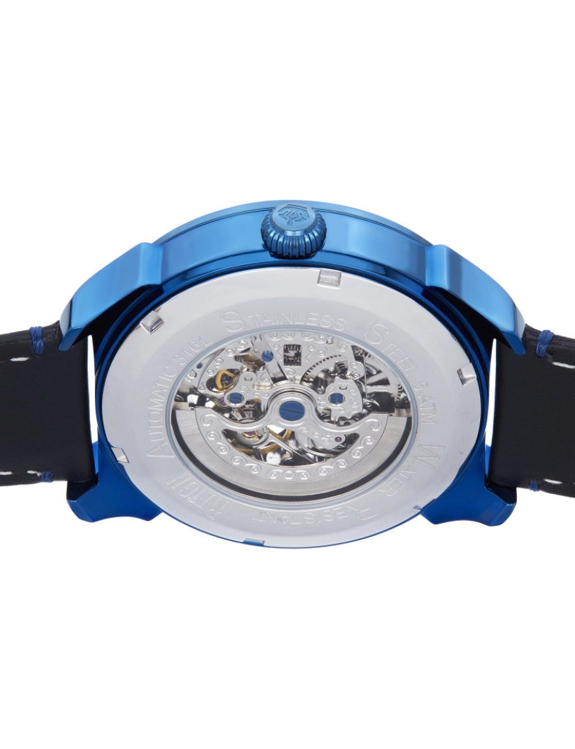 imagem de Relógio automático com pulseira de couro esqueletizado Reign Weston - Azul/Preto4