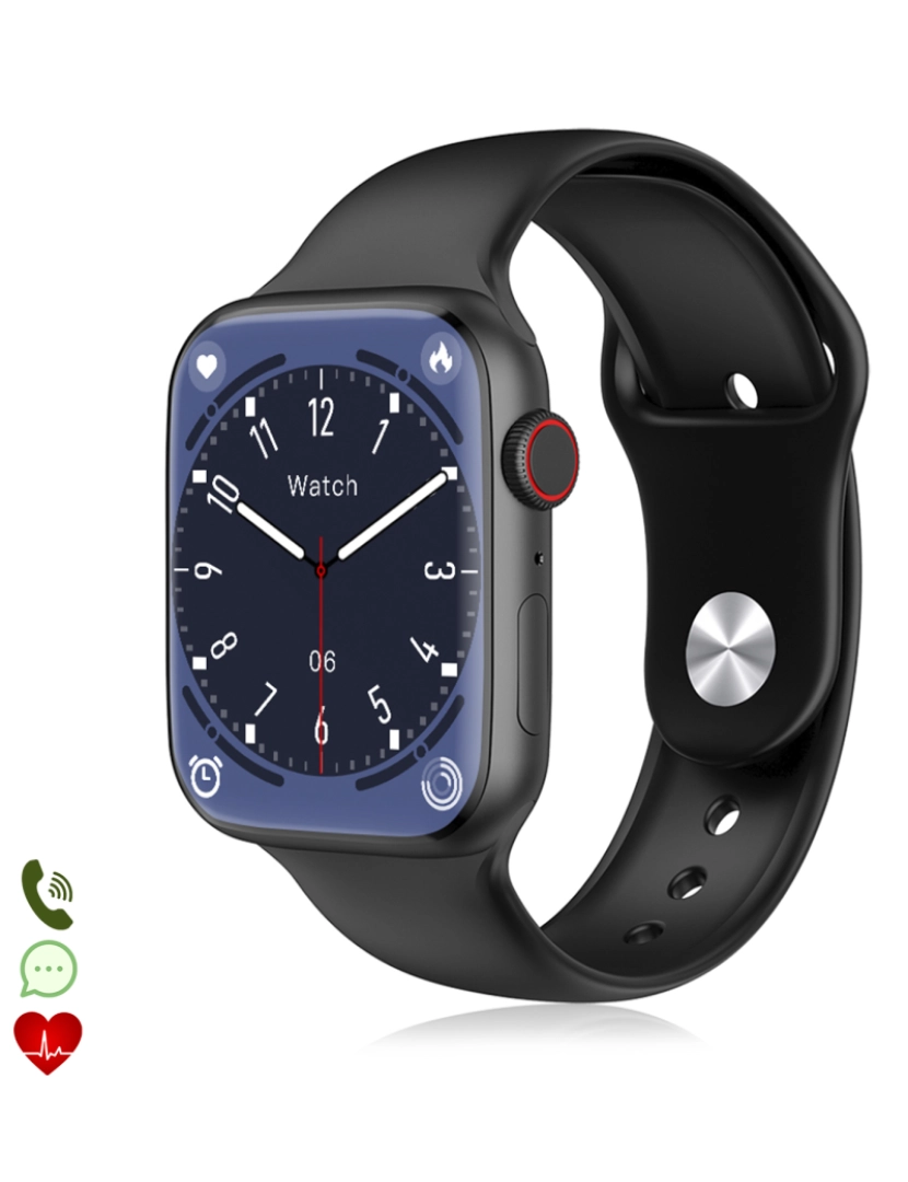 DAM - DAM  Smartwatch W29 Max com tela 2.1 e modo sempre ligado. Monitor cardíaco 24h, O2 no sangue, notificações de aplicativos. 4,8x1,1x3,9cm. Cor preta