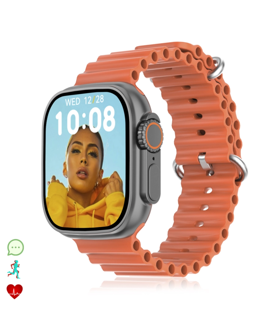 DAM - DAM  Smartwatch DT8 Ultra com tela HR de 2,0 polegadas e função Always-On display. Widgets personalizáveis. Alça de banda marítima. 4,8x1,3x4,3cm. Cor laranja