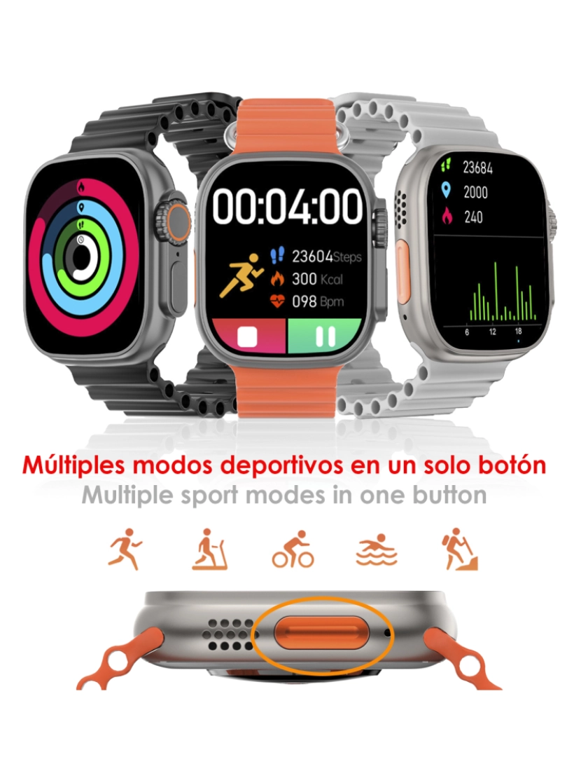 imagem de DAM  Smartwatch DT8 Ultra com tela HR de 2,0 polegadas e função Always-On display. Widgets personalizáveis. Alça de banda marítima. 4,8x1,3x4,3cm. Cor laranja3