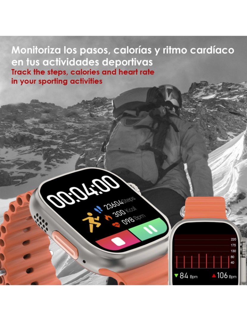 imagem de DAM  Smartwatch DT8 Ultra com tela HR de 2,0 polegadas e função Always-On display. Widgets personalizáveis. Alça de banda marítima. 4,8x1,3x4,3cm. Cor laranja4
