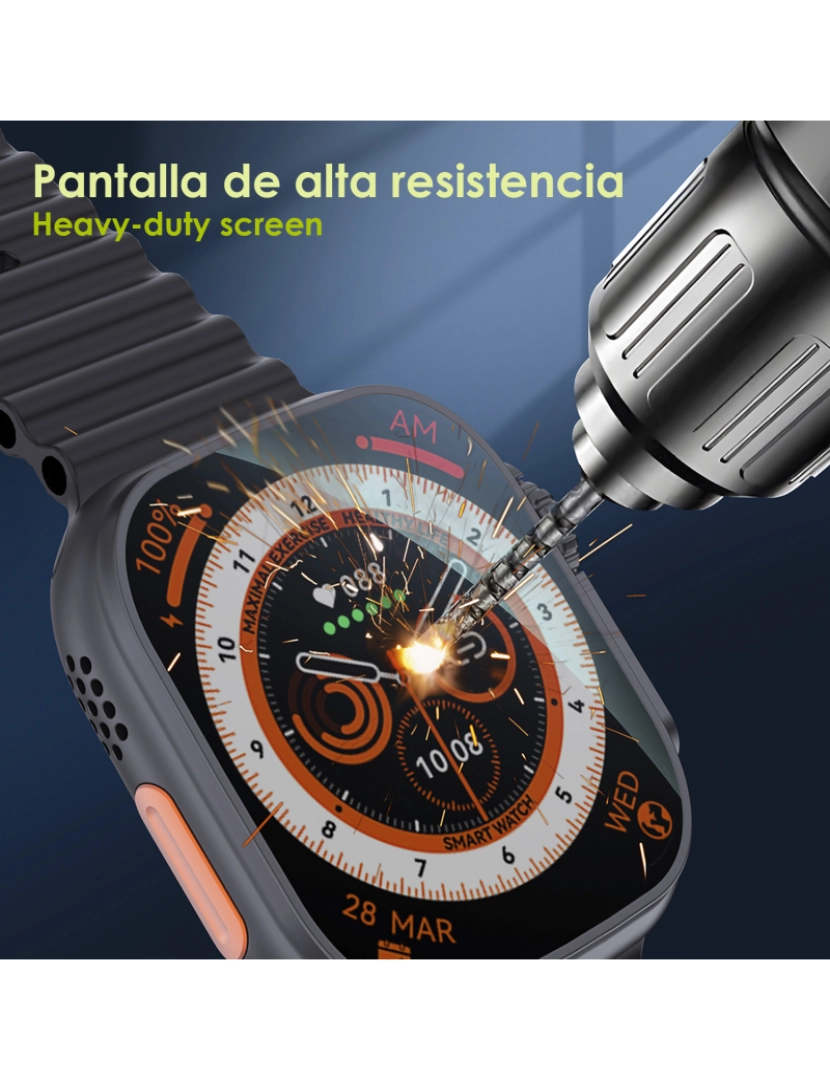 imagem de DAM  Smartwatch DT8 Ultra com tela HR de 2,0 polegadas e função Always-On display. Widgets personalizáveis. Alça de banda marítima. 4,8x1,3x4,3cm. Cor laranja5