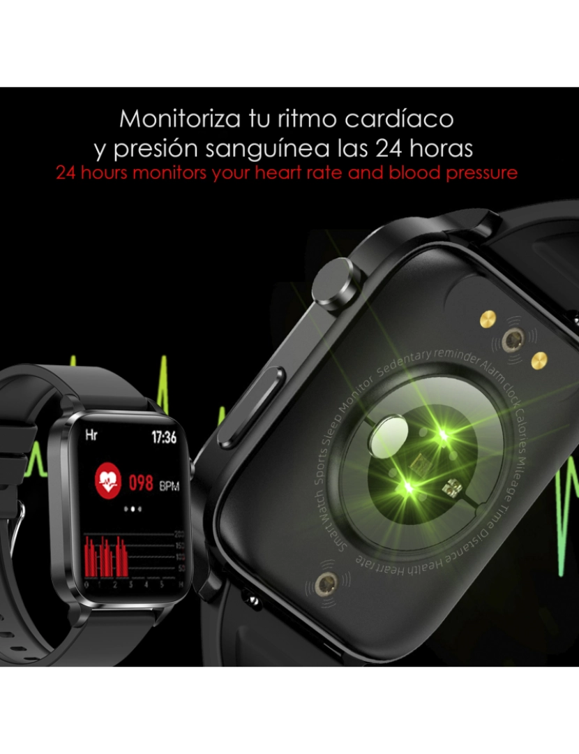 imagem de DAM  Smartwatch F100 com terapia de saúde a laser de sonda dupla. Monitor de O2, tensão e termômetro. Vários modos esportivos. 3,7x1,1x4,2cm. Cor preta2