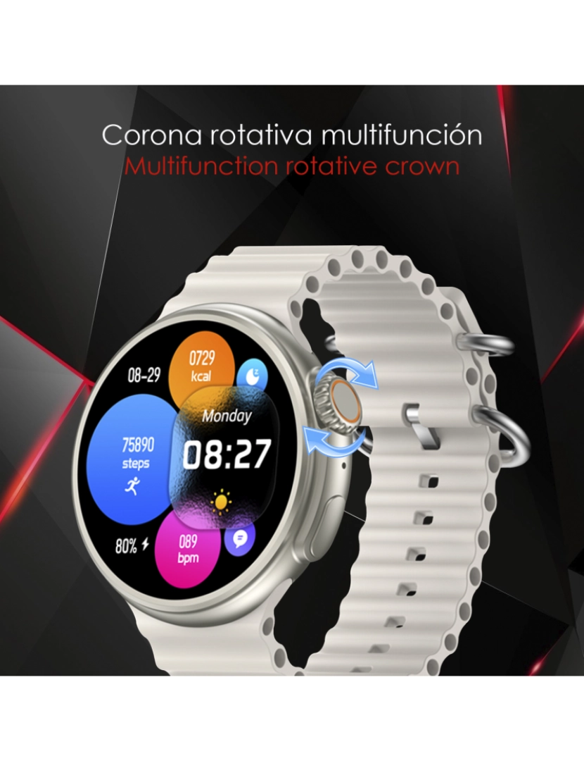 imagem de DAM  Smartwatch Z78 Ultra com coroa multifuncional inteligente, widgets personalizáveis, acesso direto ao Siri. Termômetro, O2 e tensão. 5,1x1,1x5 cm. Cor laranja2