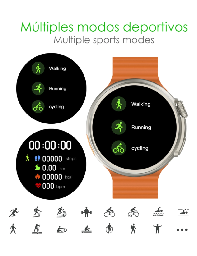 imagem de DAM  Smartwatch Z78 Ultra com coroa multifuncional inteligente, widgets personalizáveis, acesso direto ao Siri. Termômetro, O2 e tensão. 5,1x1,1x5 cm. Cor laranja4