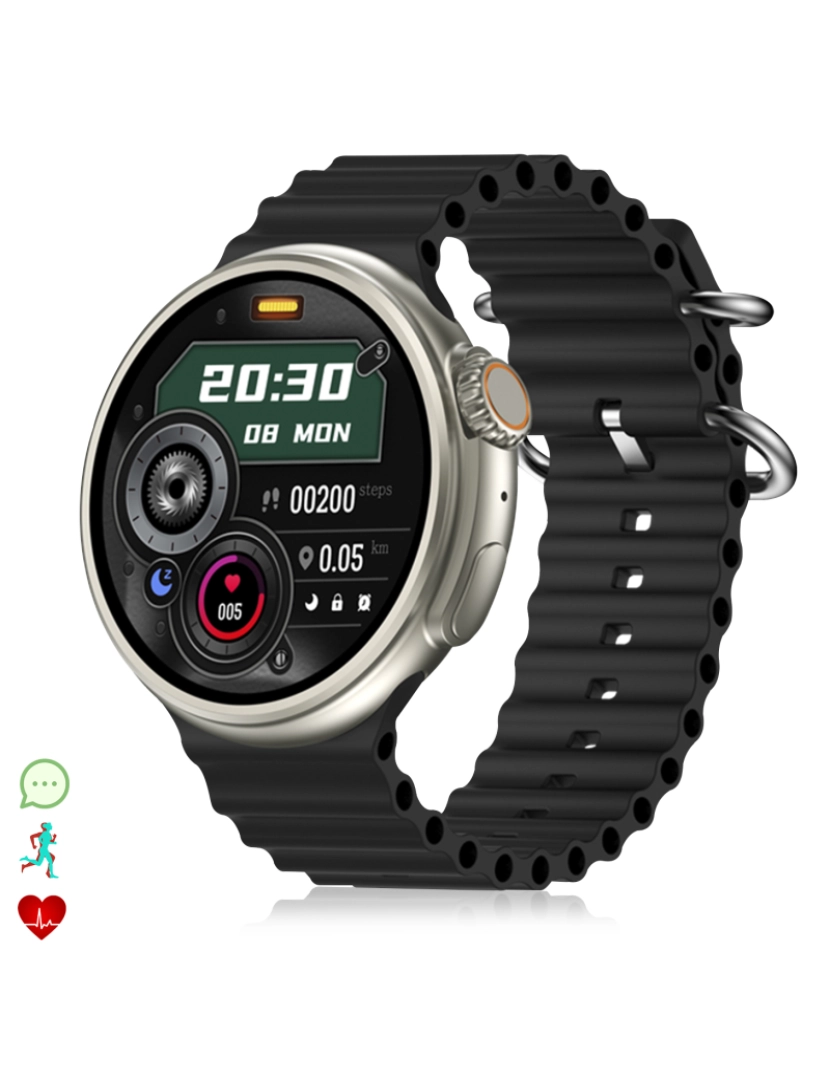 DAM - DAM  Smartwatch Z78 Ultra com coroa multifuncional inteligente, widgets personalizáveis, acesso direto ao Siri. Termômetro, O2 e tensão. 5,1x1,1x5 cm. Cor preta
