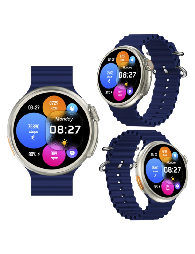 imagem de DAM  Smartwatch Z78 Ultra com coroa multifuncional inteligente, widgets personalizáveis, acesso direto ao Siri. Termômetro, O2 e tensão. 5,1x1,1x5 cm. Cor: Azul Escuro8