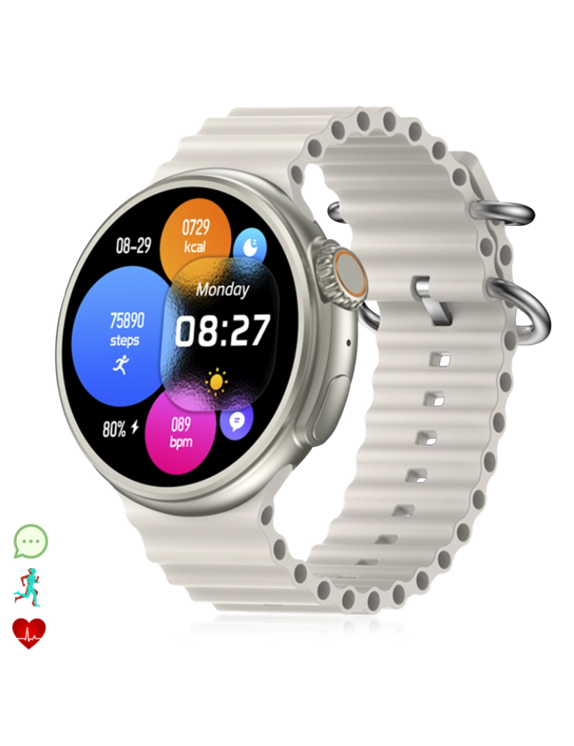 DAM - DAM  Smartwatch Z78 Ultra com coroa multifuncional inteligente, widgets personalizáveis, acesso direto ao Siri. Termômetro, O2 e tensão. 5,1x1,1x5 cm. Cor: Branco