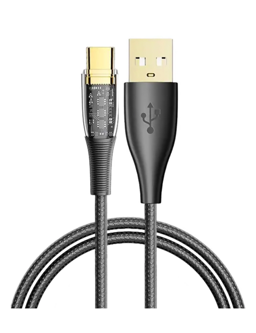 DAM - DAM Cabo  USB 2.0 AM para USB-C PD20W 6A. 1,2 metros, diâmetro externo 4 mm. Com luz LED. 120x0,5x0,5 cm. Cor preta