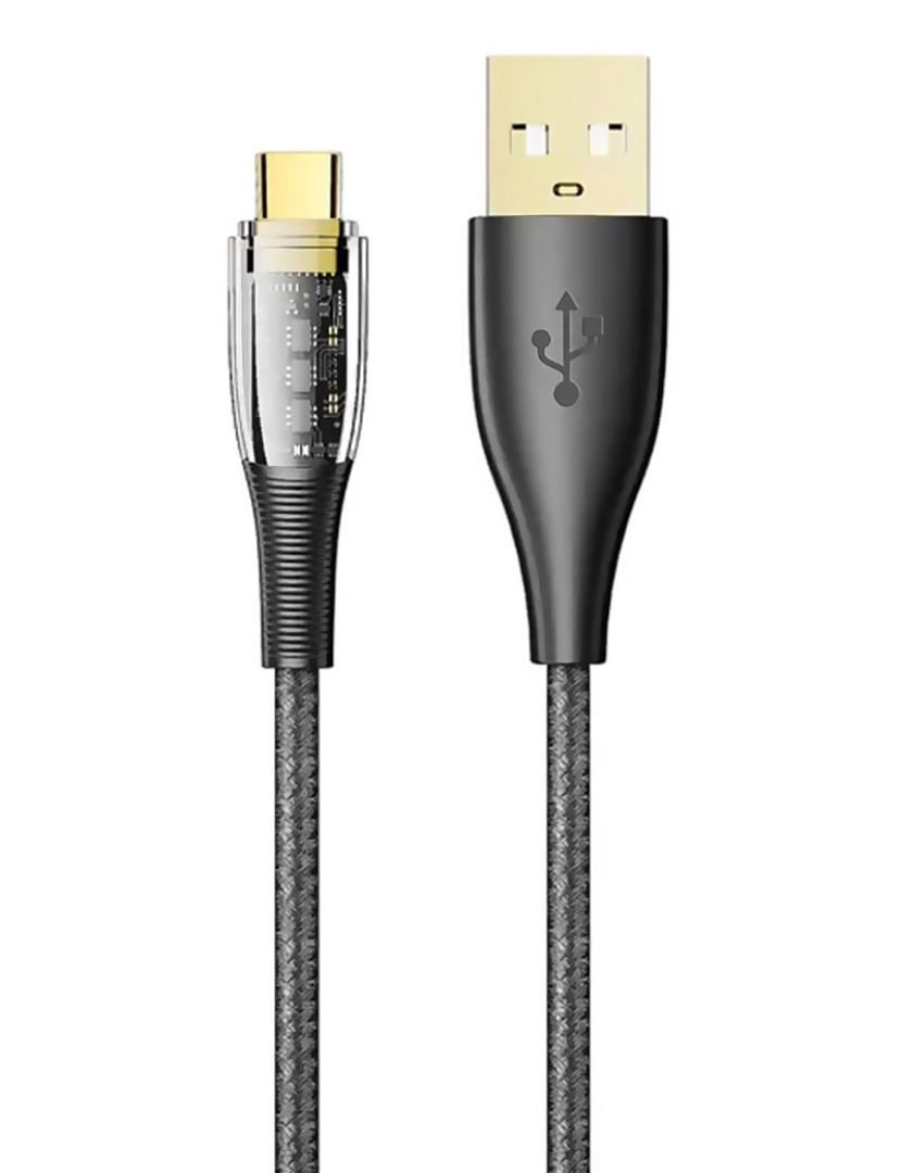 imagem de DAM Cabo  USB 2.0 AM para USB-C PD20W 6A. 1,2 metros, diâmetro externo 4 mm. Com luz LED. 120x0,5x0,5 cm. Cor preta2