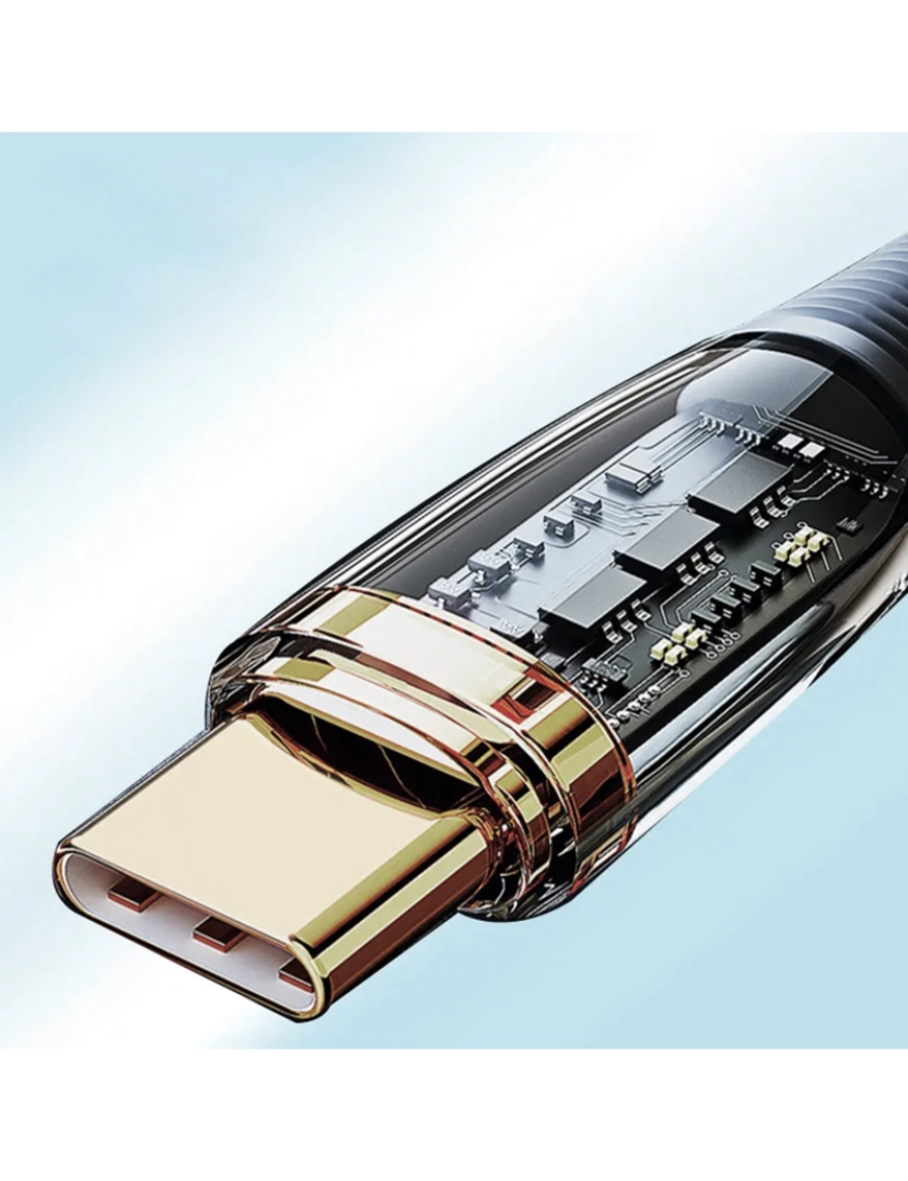 imagem de DAM Cabo  USB 2.0 AM para USB-C PD20W 6A. 1,2 metros, diâmetro externo 4 mm. Com luz LED. 120x0,5x0,5 cm. Cor preta3