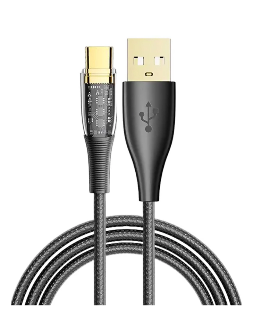 DAM - DAM Cabo  USB 2.0 AM para USB-C PD20W 6A. 2 metros, diâmetro externo 4mm. Com luz LED. 200x0,5x0,5 cm. Cor preta