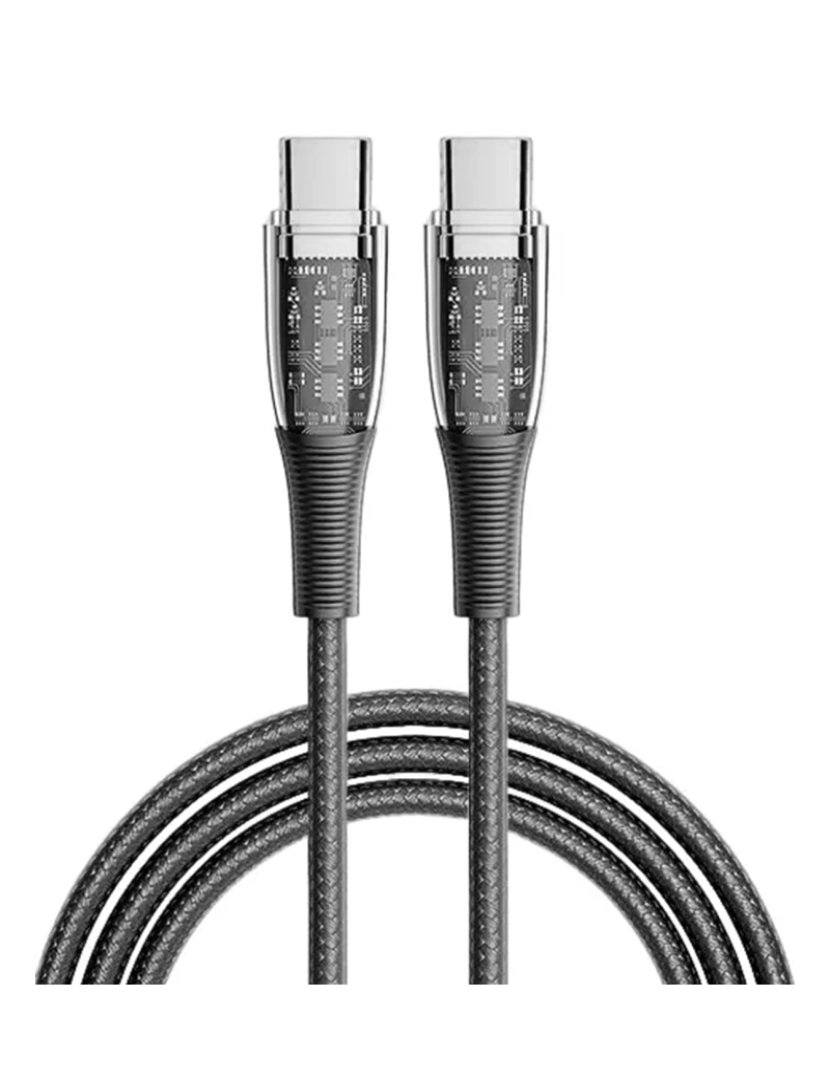 DAM - DAM Cabo  USB-C para USB-C PD60W. Comprimento: 2 metros, diâmetro externo 4,0 mm. Niquelado. Com luz LED. 200x0,5x0,5 cm. Cor preta