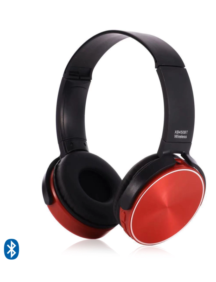 DAM - DAM Fones de ouvido Bluetooth sem fio  450BT. Inclui cabo jack de 3,5 mm. cor vermelha