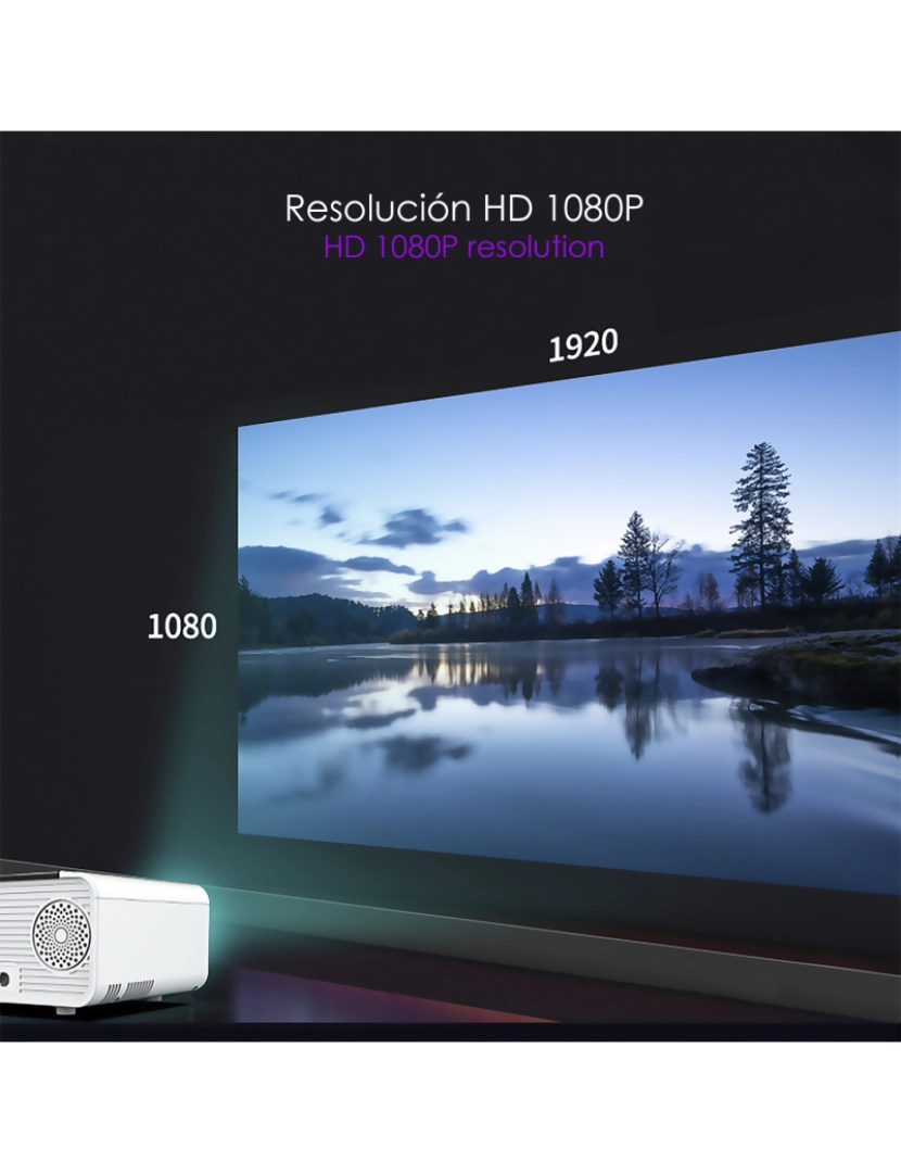 imagem de DAM Projetor  Video LED W80 com Wifi e Android 6.0 integrado. Full HD1080P, suporta 4K. De 27 a 200 polegadas, brilho de 8.000 lm, alto-falante embutido. 21x14,5x8,5 cm. Cor branca3