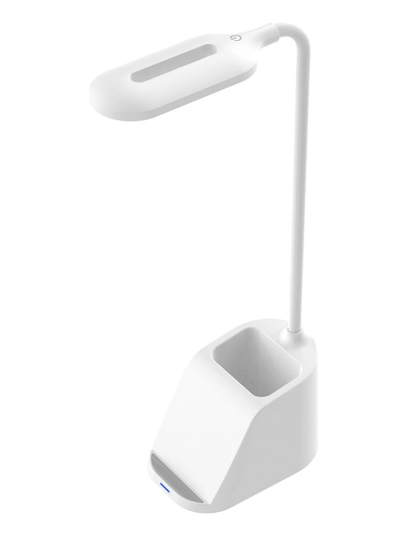 imagem de DAM Porta-canetas multifuncional  com carregador sem fio Qi, lâmpada LED ajustável e rotação de 360. 16x7,5x31 Cm. Cor branca5