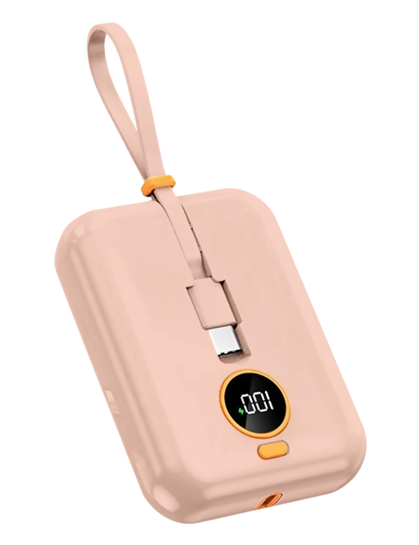 DAM - DAM  Powerbank 10.000mAh com carregamento rápido PD22.5W, USB-C integrado e cabo Lightning. Tela de carregamento LED. 8x2,5x6 cm. Cor rosa