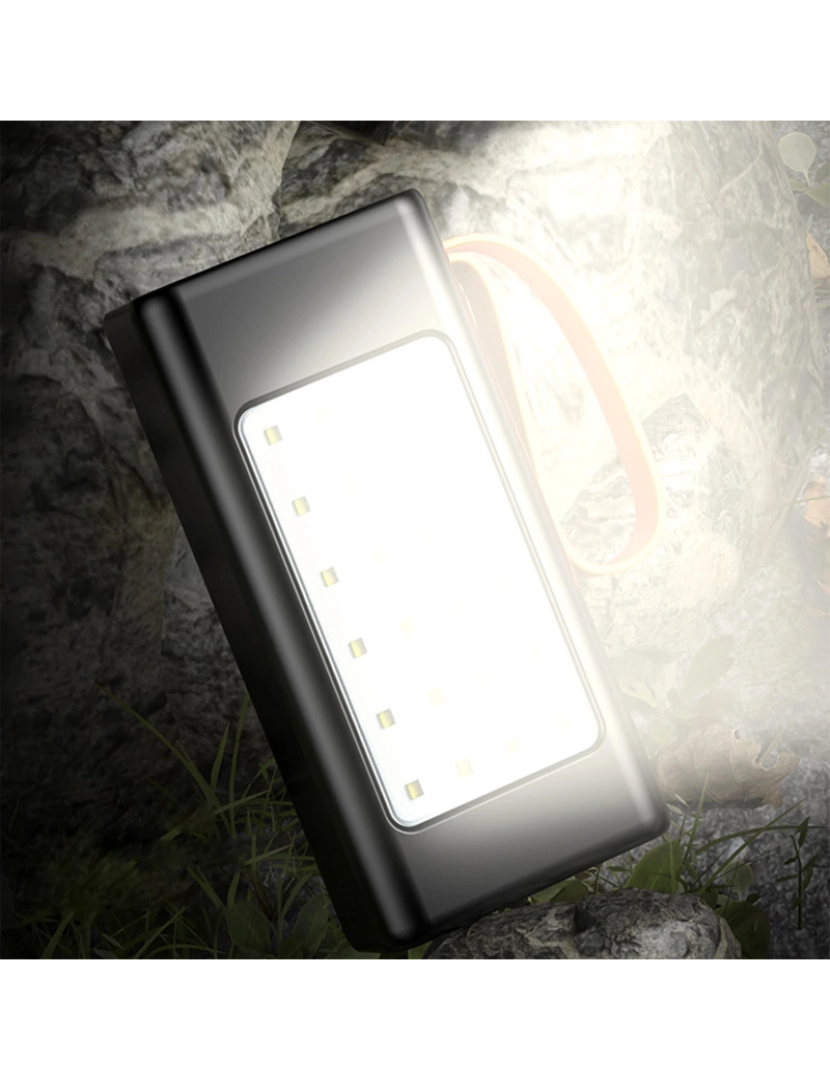imagem de DAM  Powerbank 50.000mAh com carregamento rápido PD22.5W, 4 portas USB, pingente de transporte e lanterna de alta potência. Tela de carregamento LED. 14,8x6,5x7 cm. Cor preta4