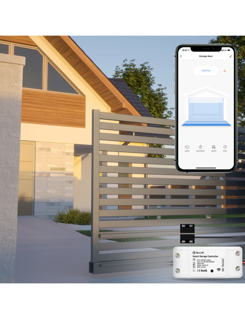 Tellur - Kit de Controle de Porta de Garagem Tellur Smart Wifi Branco