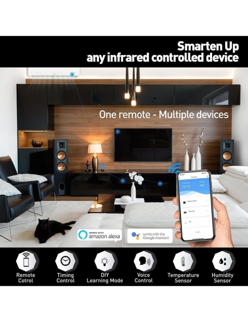 imagem de Controle Remoto Tellur Smart Wifi Ir Sensor de Temperatura e Umidade Usb C Preto3