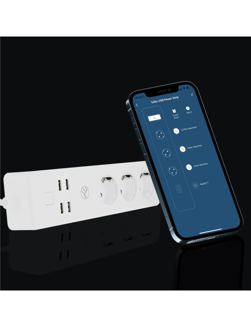 imagem de Tellur Smart Wifi Power Strip 3 Tomadas 4*Usb 4A 2200W 10A 1,8M1