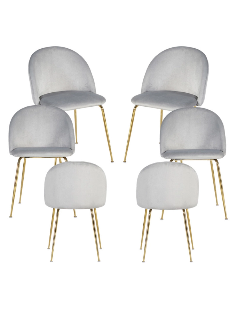 Presentes Miguel - Pack 6 Cadeiras Golden Dalnia Veludo - Cinza claro