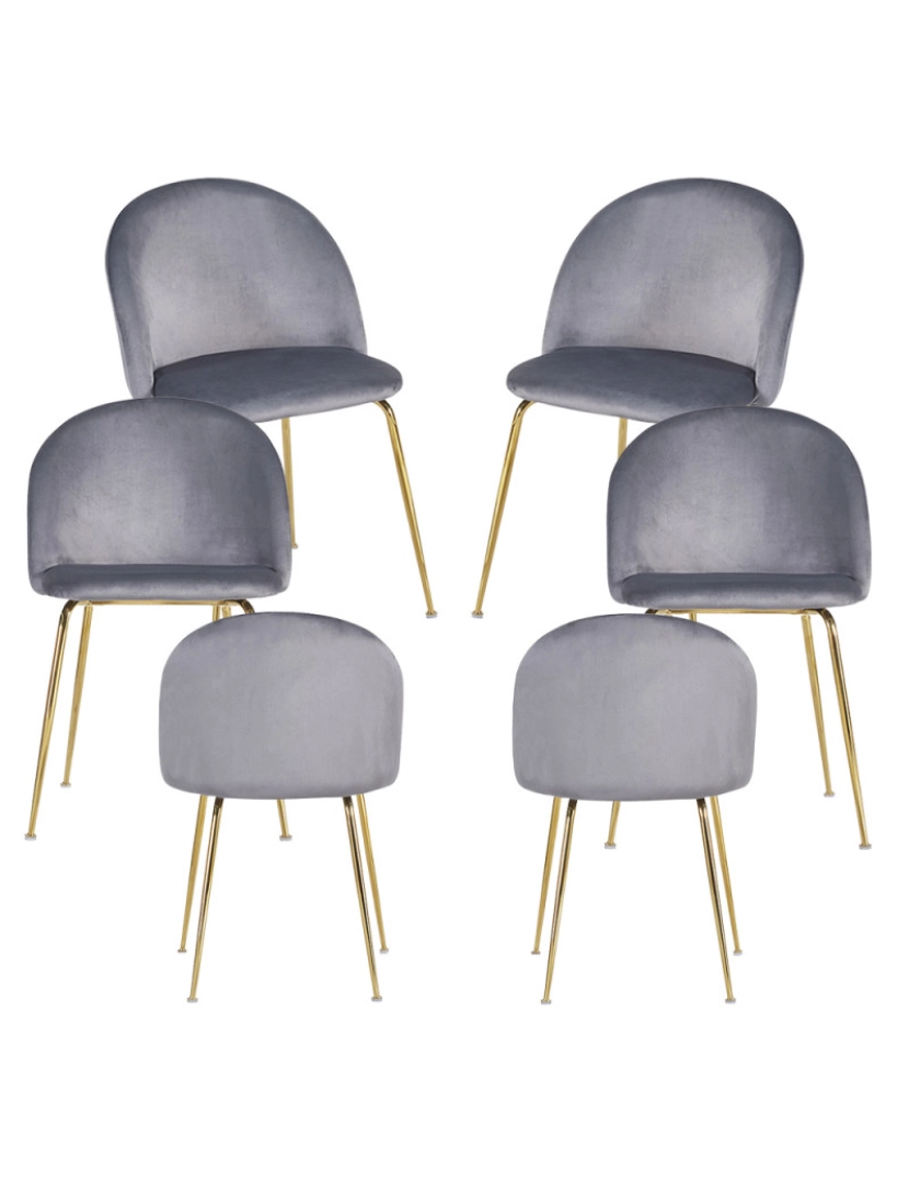 Presentes Miguel - Pack 6 Cadeiras Golden Dalnia Veludo - Cinza escuro
