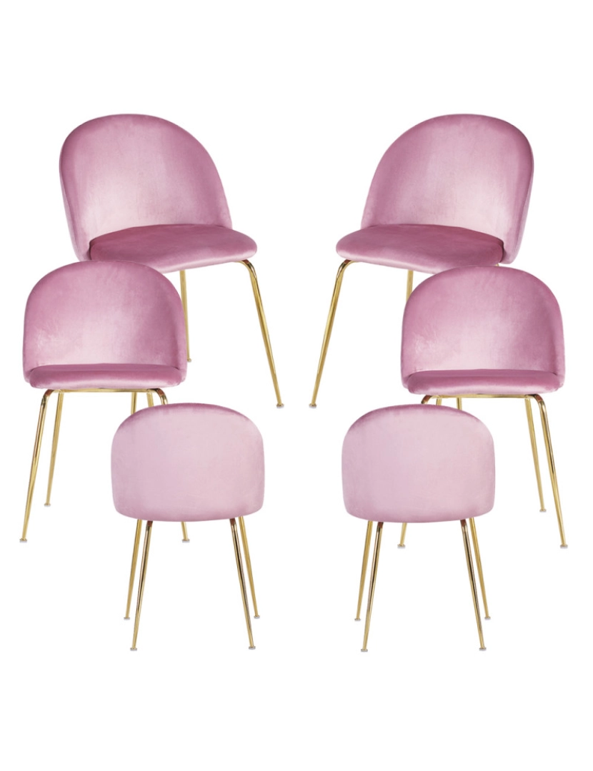 Presentes Miguel - Pack 6 Cadeiras Golden Dalnia Veludo - Rosa
